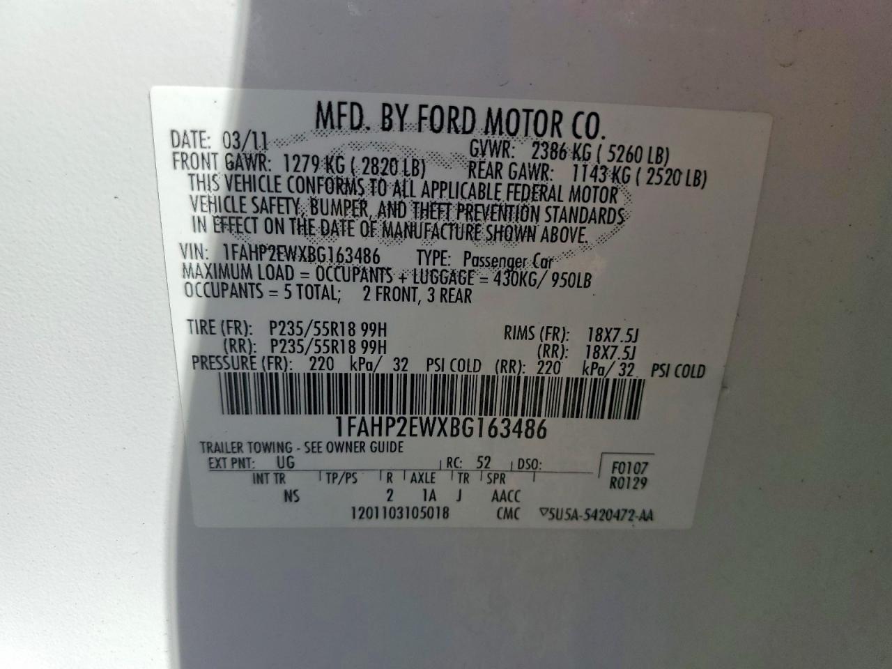 2011 FORD TAURUS SEL photo 23