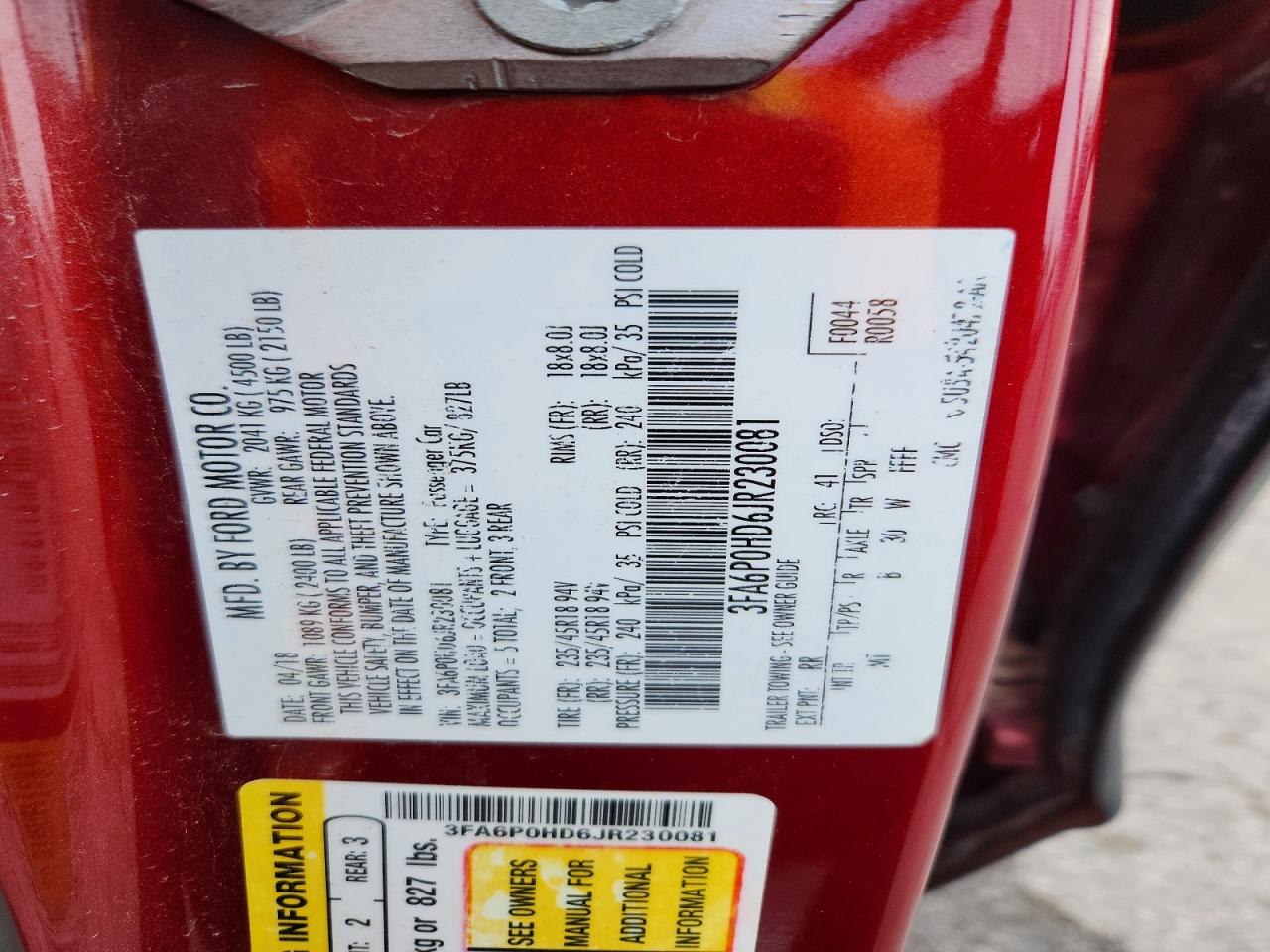 2018 FORD FUSION SE photo 12