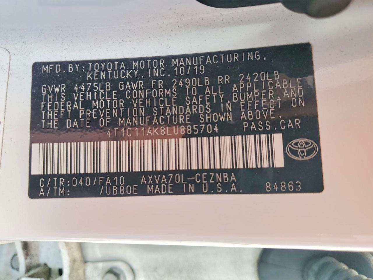 2020 TOYOTA CAMRY LE photo 23