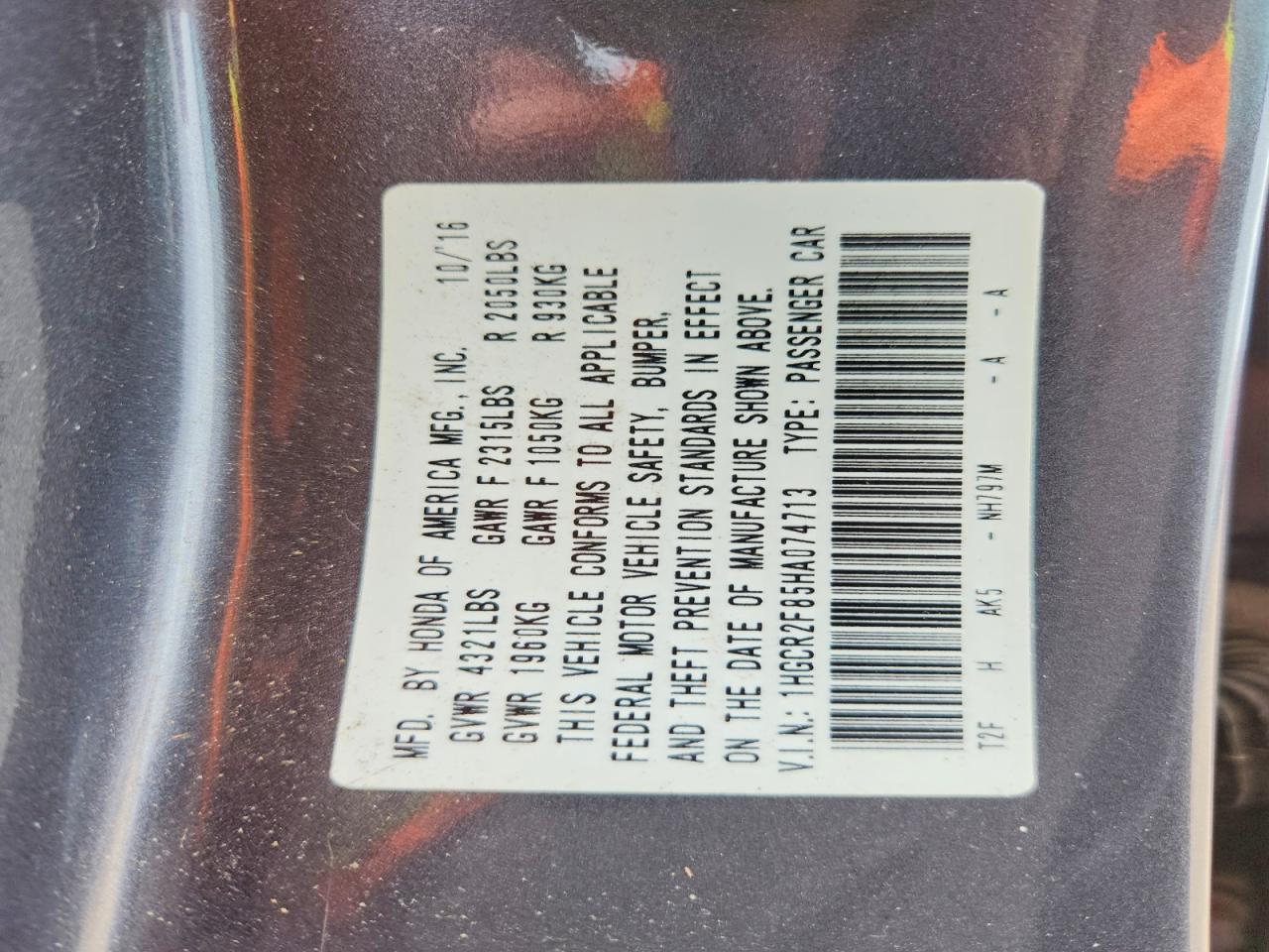 2017 HONDA ACCORD EXL photo 13