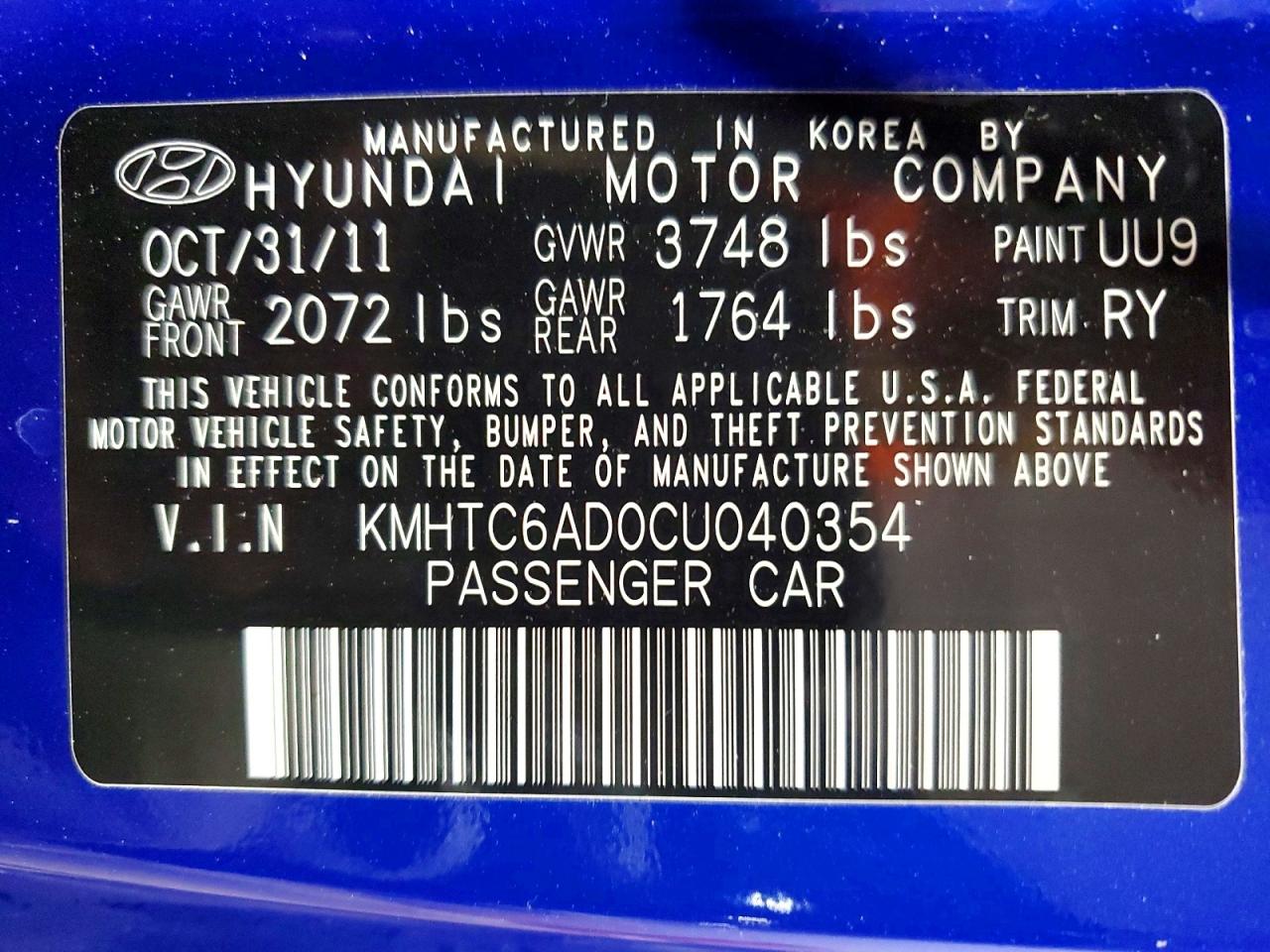 2012 HYUNDAI VELOSTER BASE photo 23