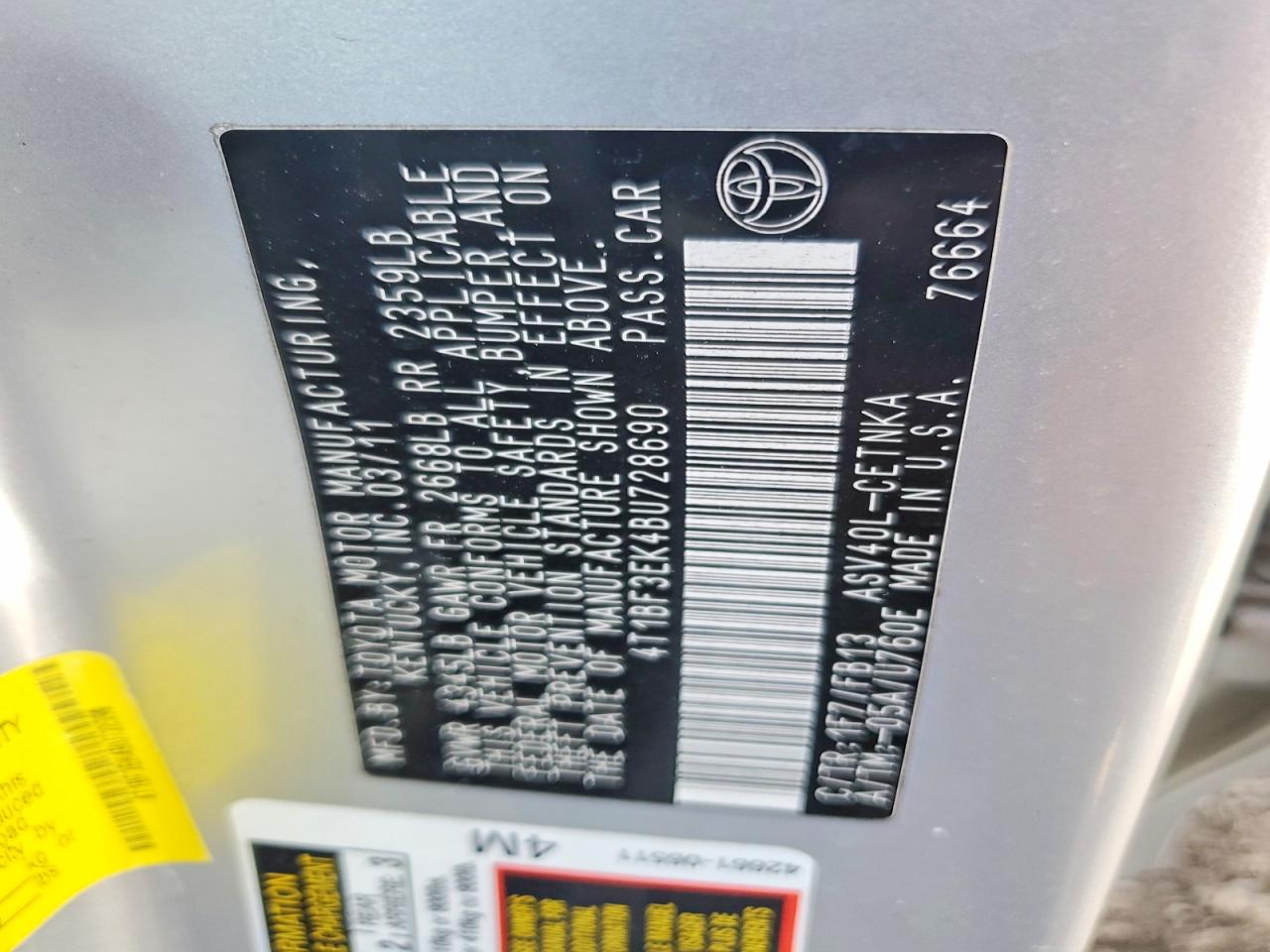 2011 TOYOTA CAMRY LE photo 34