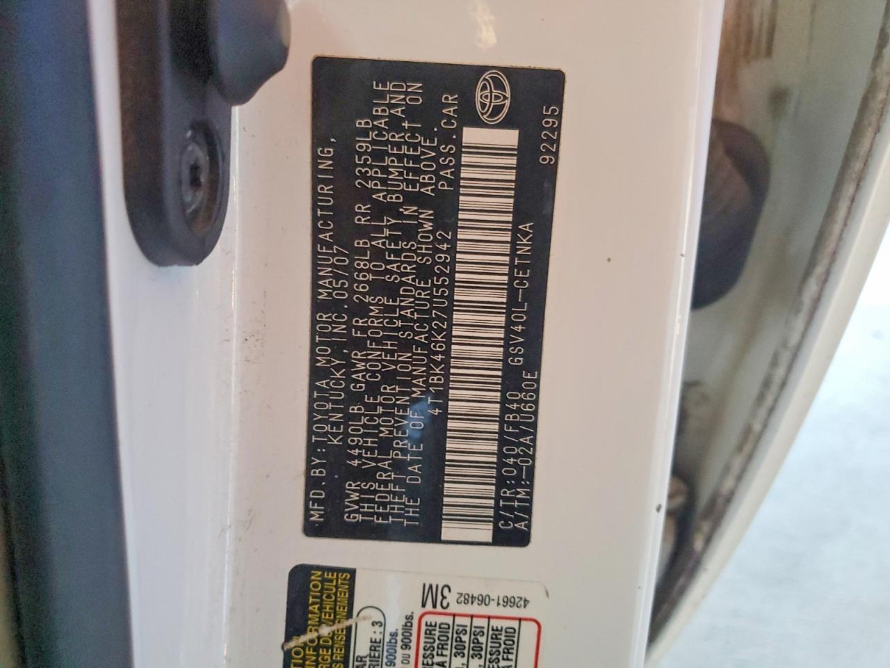 2007 TOYOTA CAMRY LE V6 photo 12