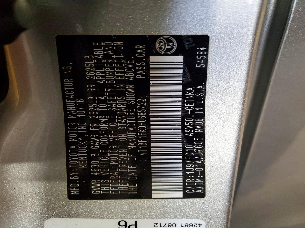 2017 TOYOTA CAMRY LE photo 13