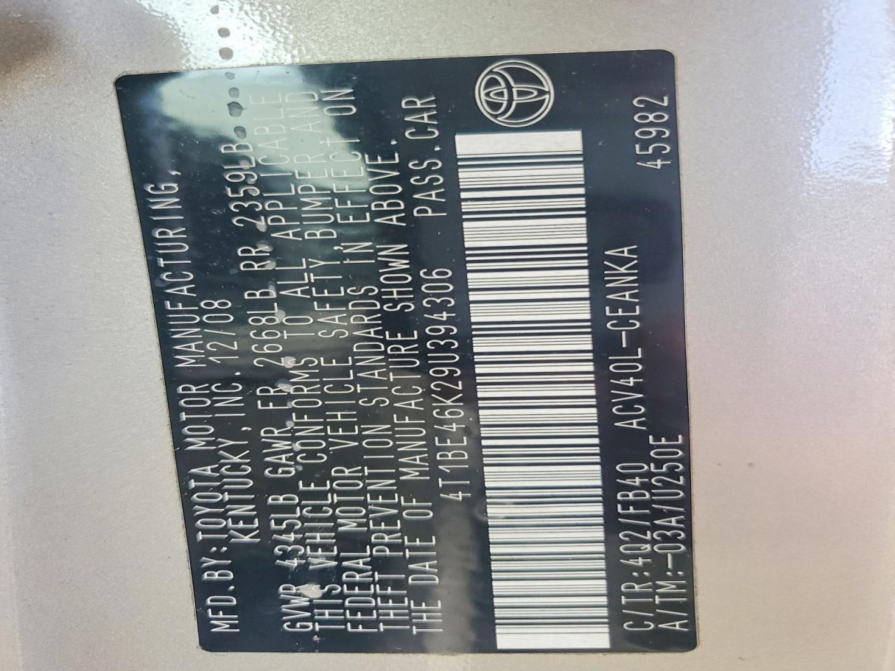 2009 TOYOTA CAMRY LE photo 34