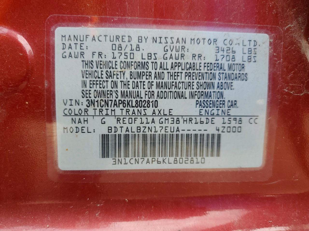 2019 NISSAN VERSA SV photo 12