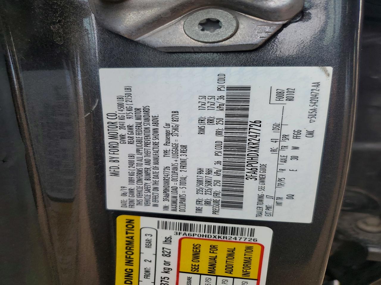 2019 FORD FUSION SE photo 34