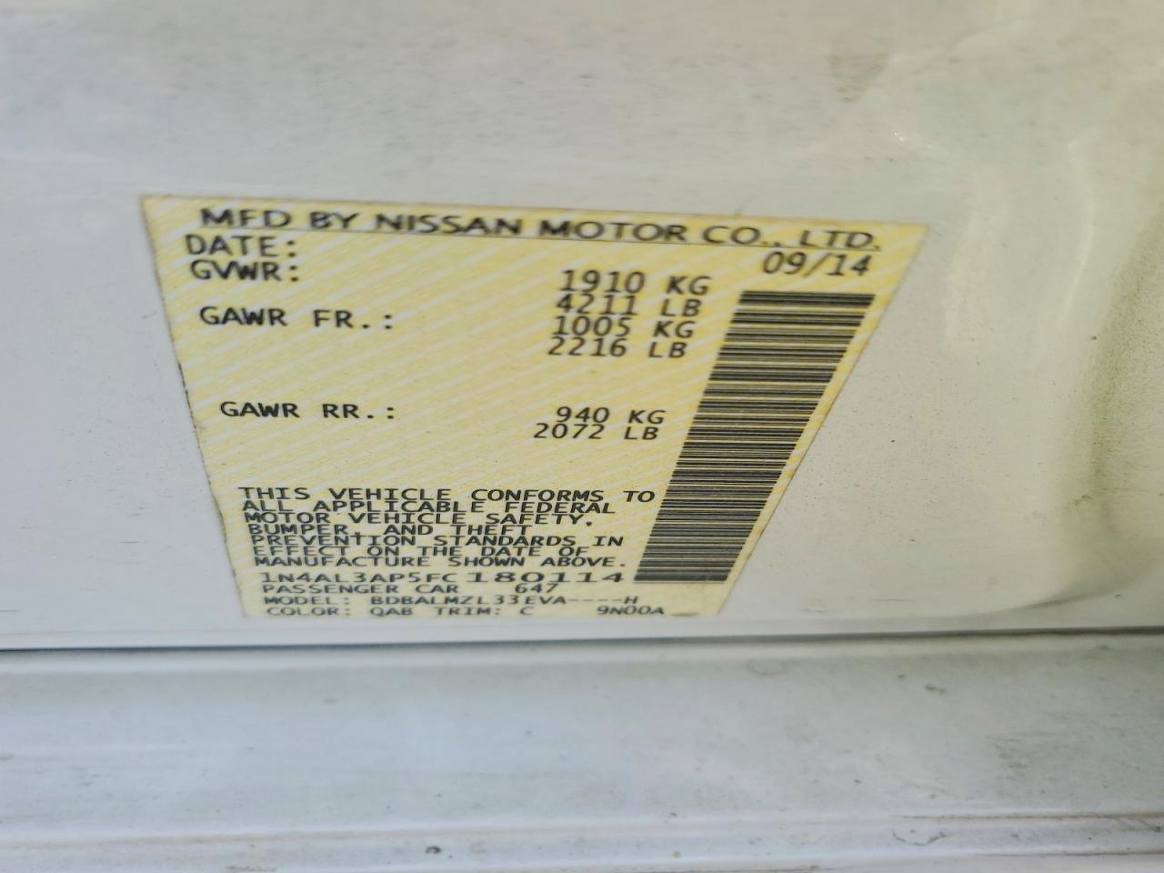 2015 NISSAN ALTIMA 2.5 SV photo 23