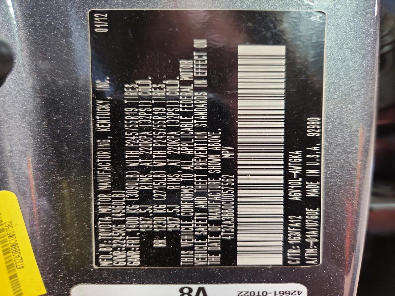 2012 TOYOTA VENZA LE photo 37