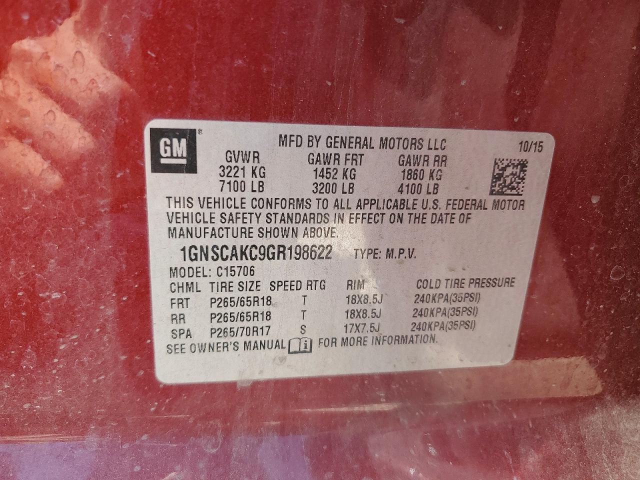 2016 CHEVROLET TAHOE C1500 LS photo 37