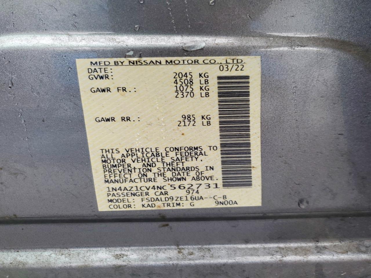 2022 NISSAN LEAF SV photo 12