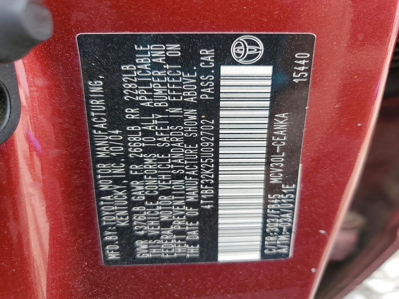 2005 TOYOTA CAMRY LE V6 photo 34