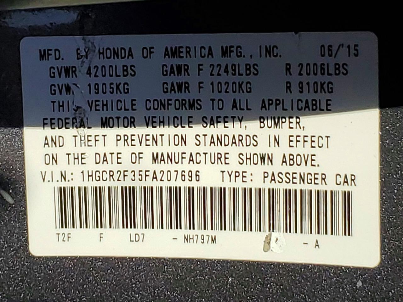 2015 HONDA ACCORD LX photo 34