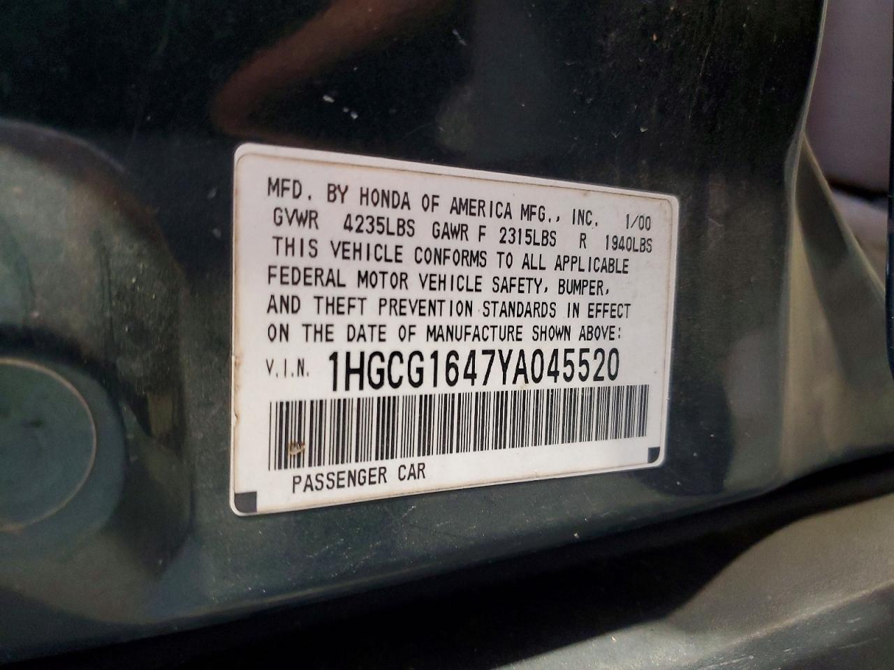 2000 HONDA ACCORD LX photo 23