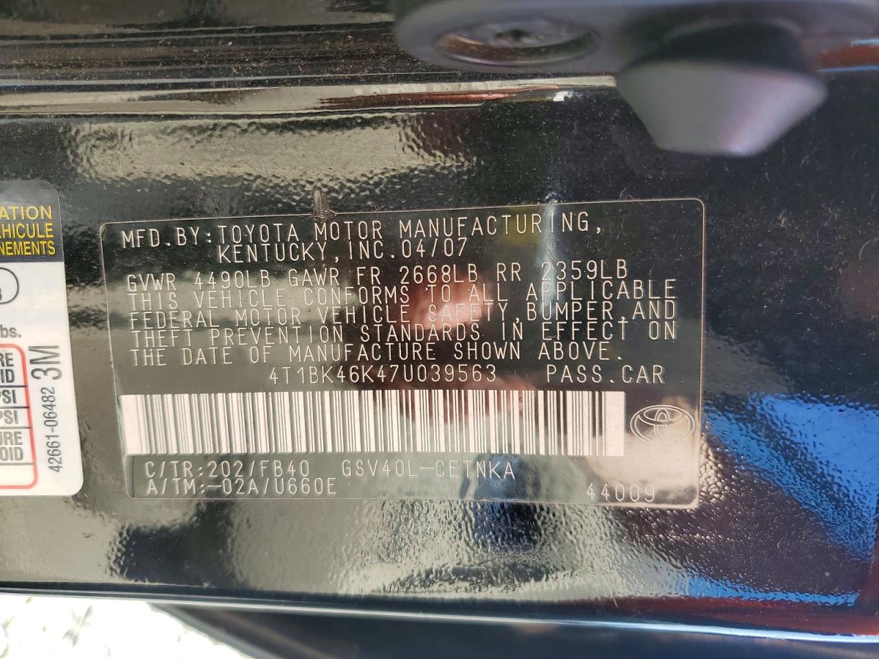 2007 TOYOTA CAMRY LE V6 photo 12