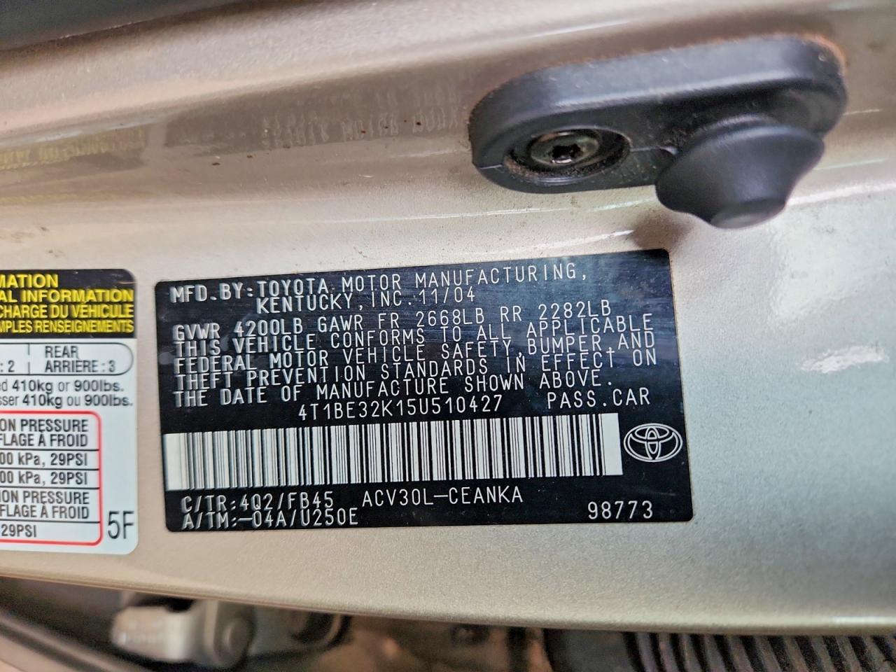 2005 TOYOTA CAMRY LE photo 12