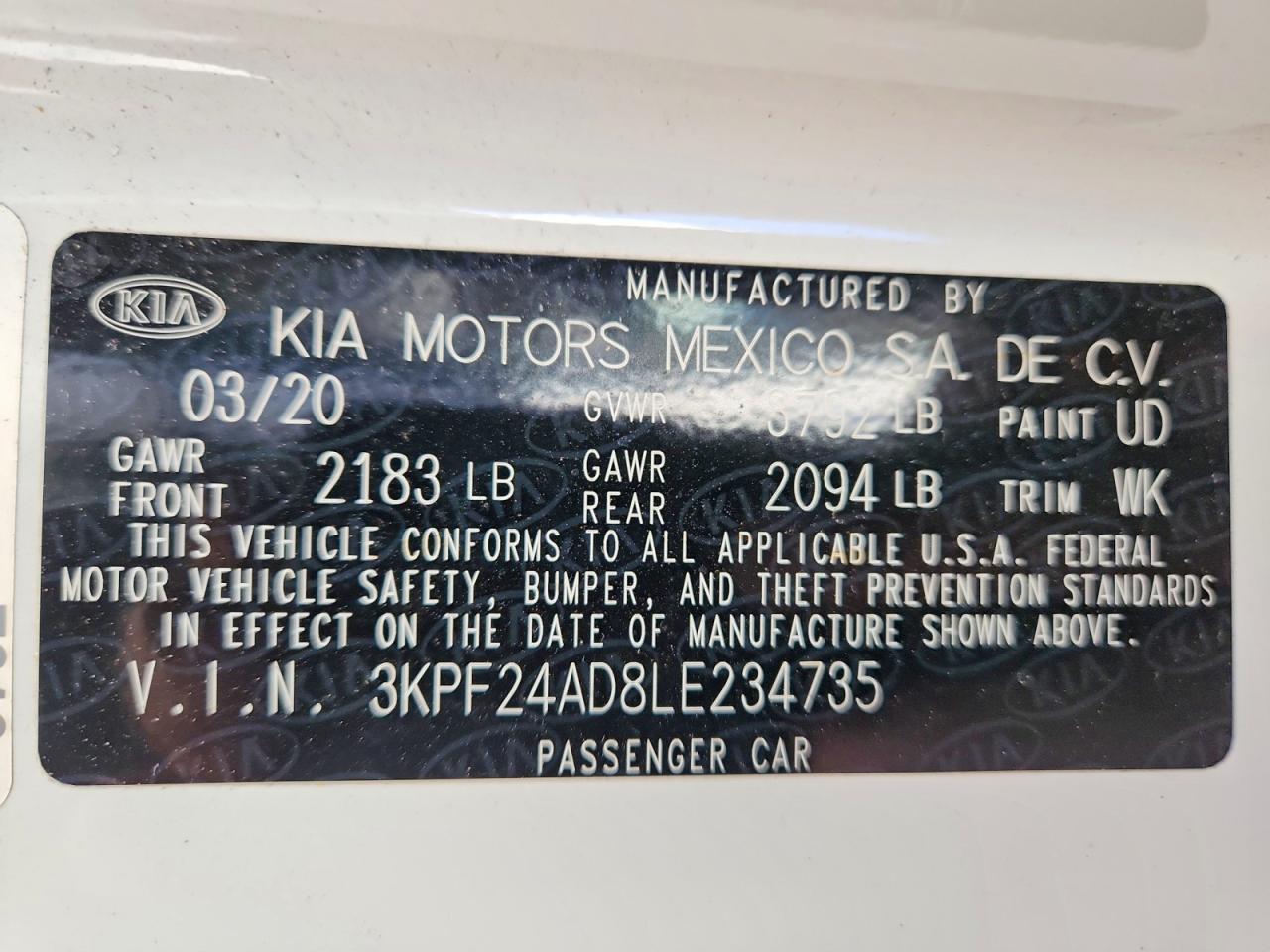 2020 KIA FORTE LXS photo 13