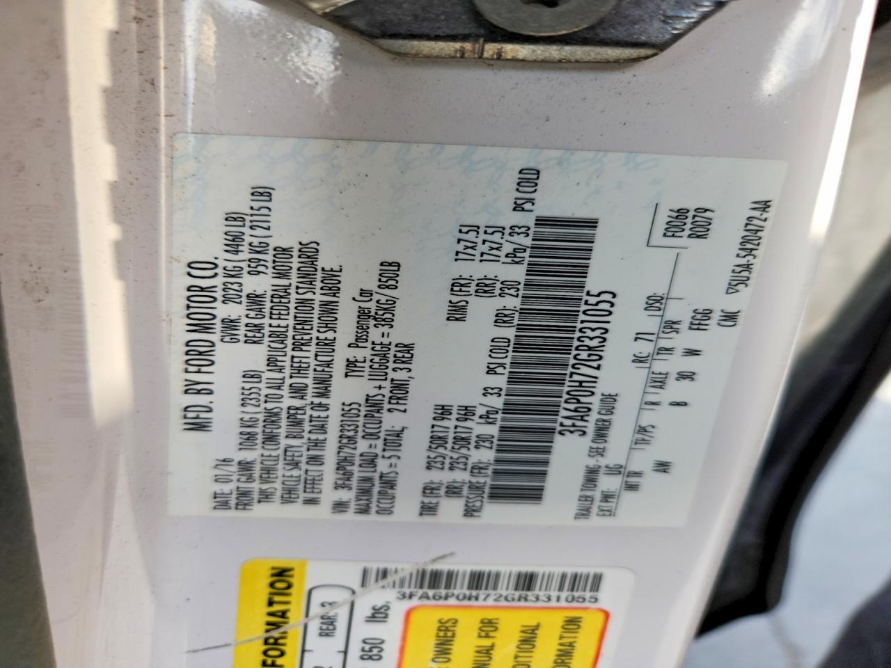 2016 FORD FUSION SE photo 34