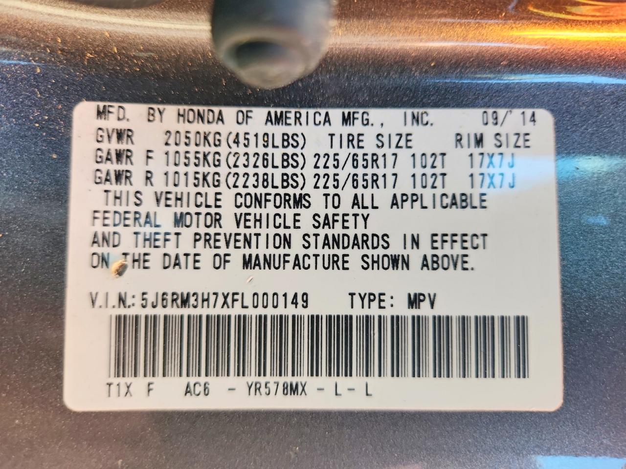 2015 HONDA CR-V EXL photo 23