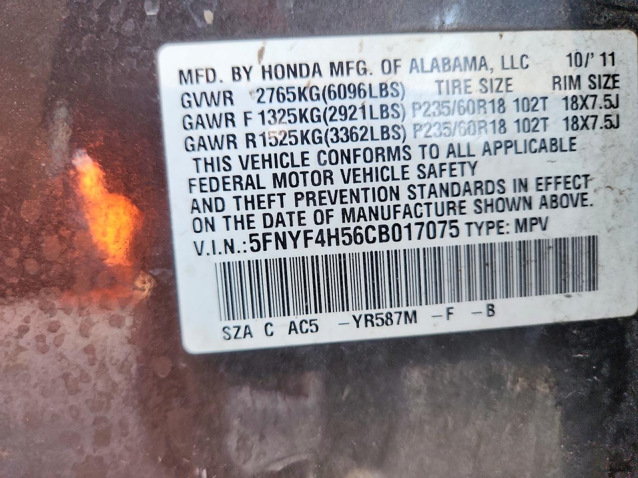 2012 HONDA PILOT EXL photo 25