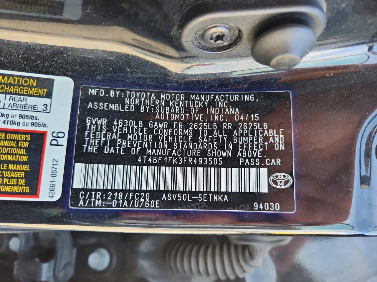 2015 TOYOTA CAMRY LE photo 34