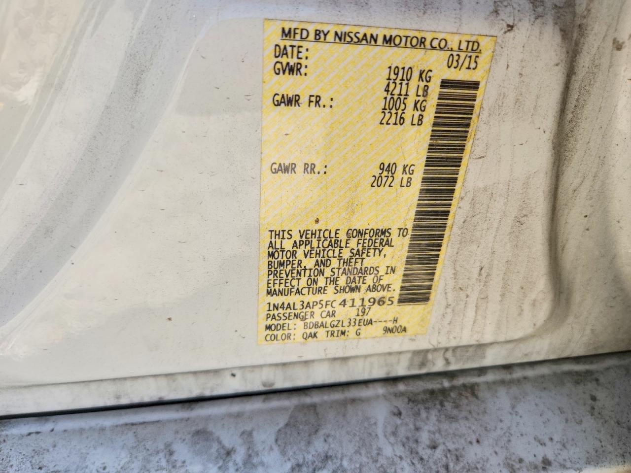 2015 NISSAN ALTIMA 2.5 S photo 12