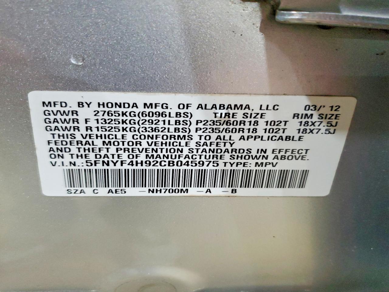 2012 HONDA PILOT TOURING photo 13