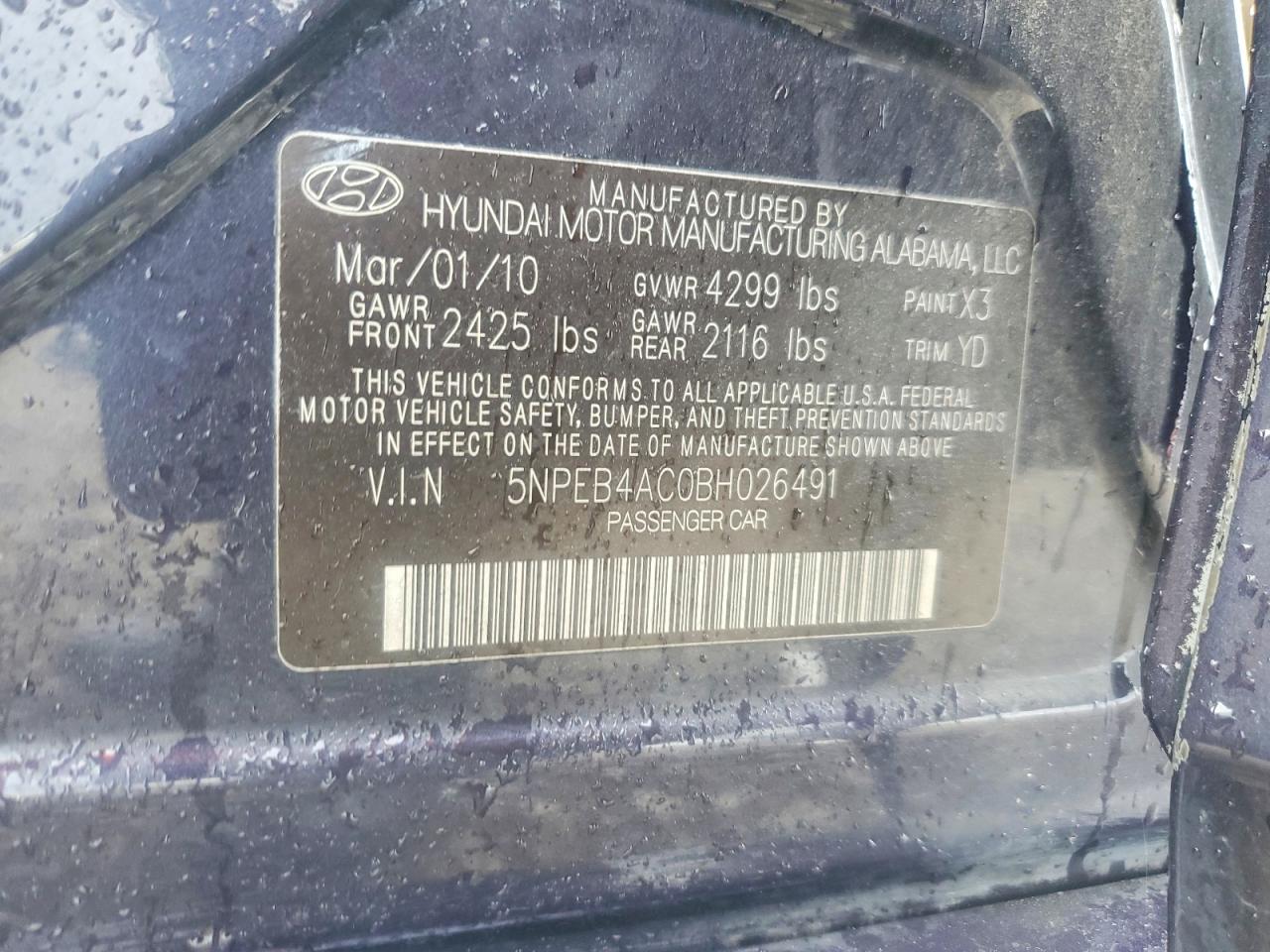 2011 HYUNDAI SONATA GLS photo 34