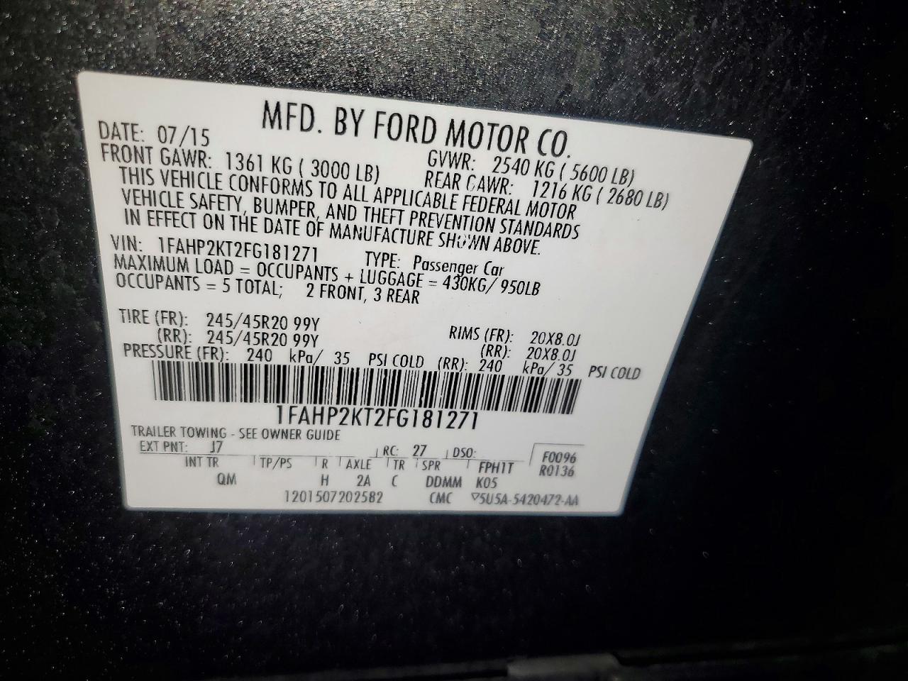 2015 FORD TAURUS SHO photo 34