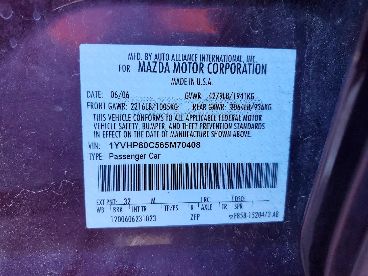 2006 MAZDA 6 I photo 12