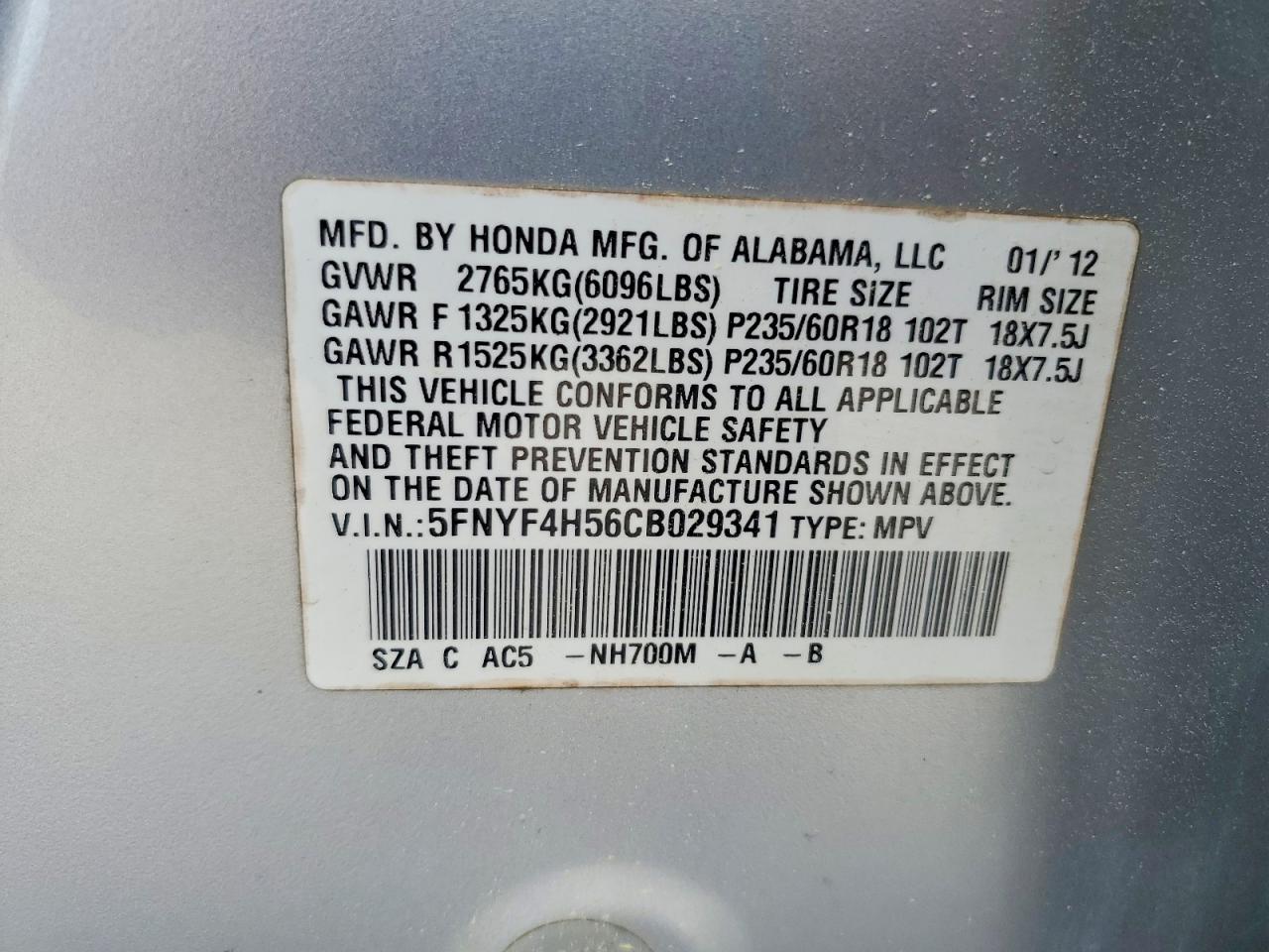 2012 HONDA PILOT EXL photo 37