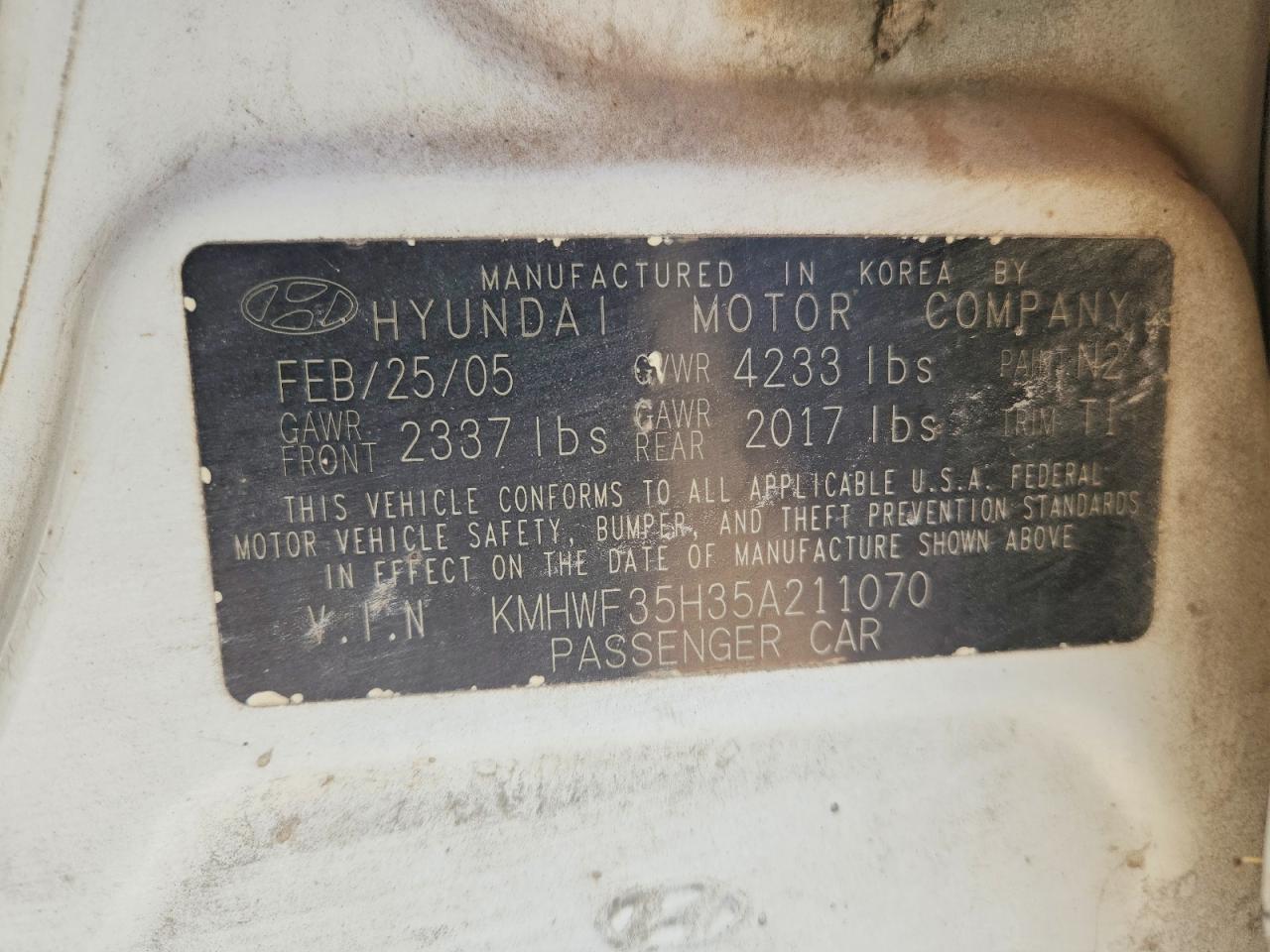 2005 HYUNDAI SONATA GLS photo 23