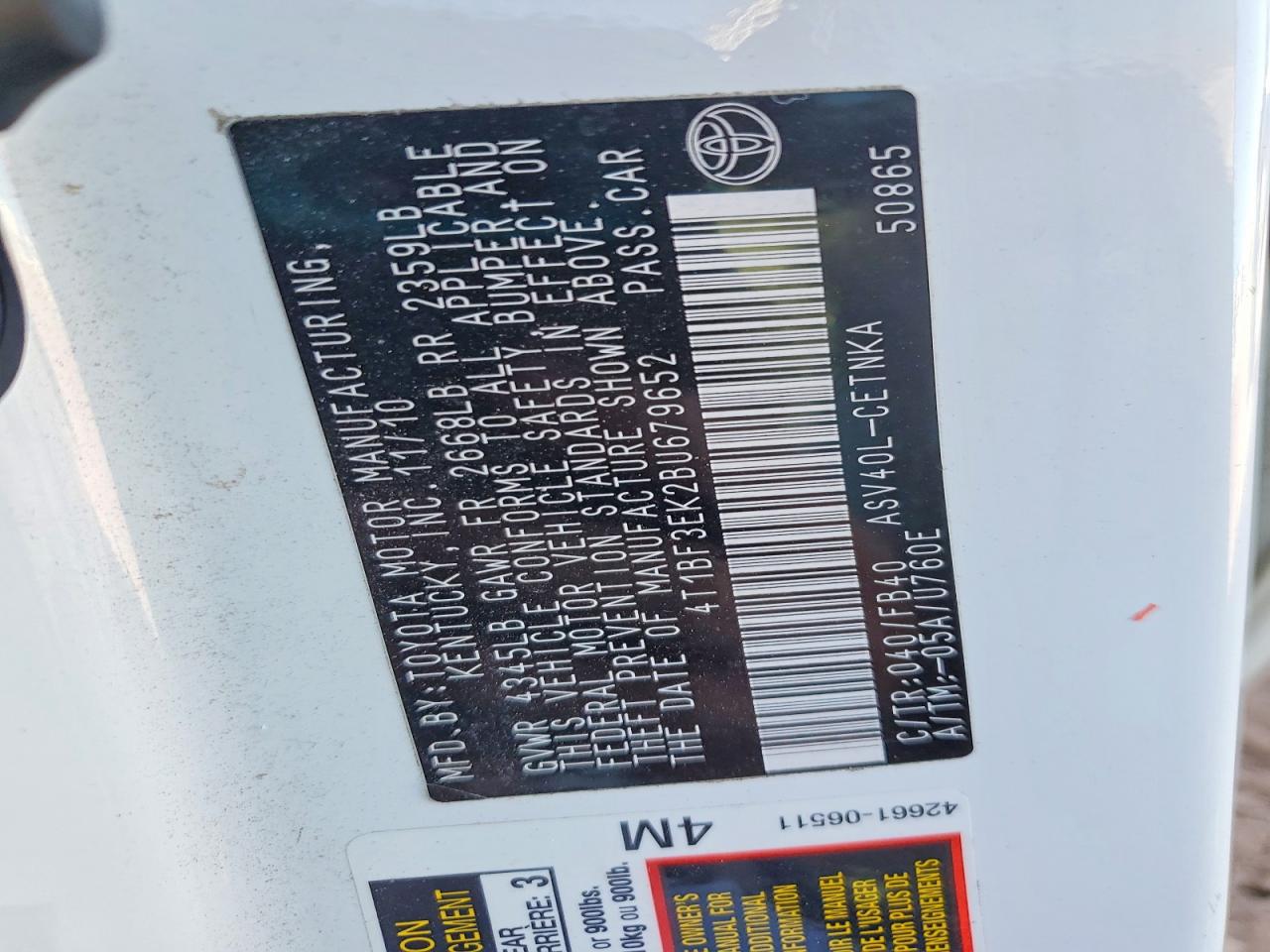 2011 TOYOTA CAMRY LE photo 34