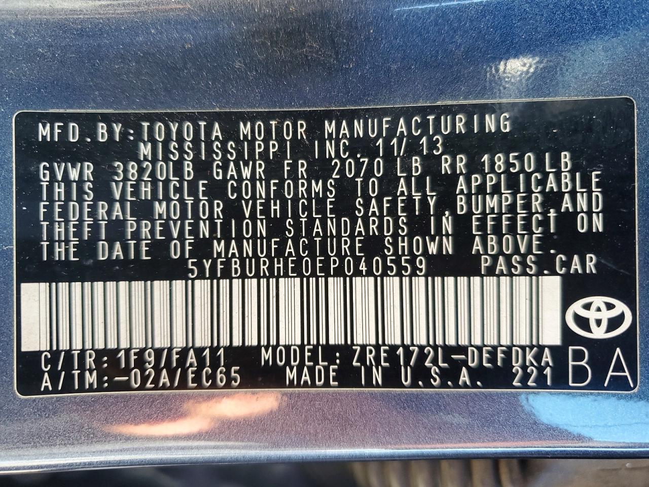 2014 TOYOTA COROLLA L photo 23