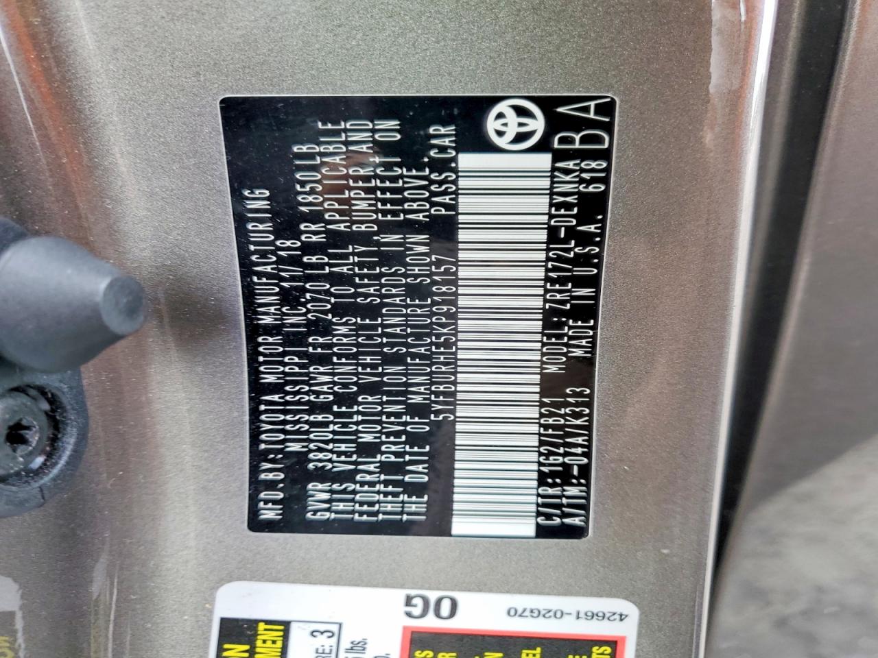 2019 TOYOTA COROLLA L photo 12