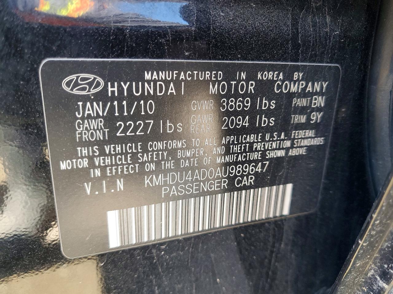 2010 HYUNDAI ELANTRA GLS photo 12