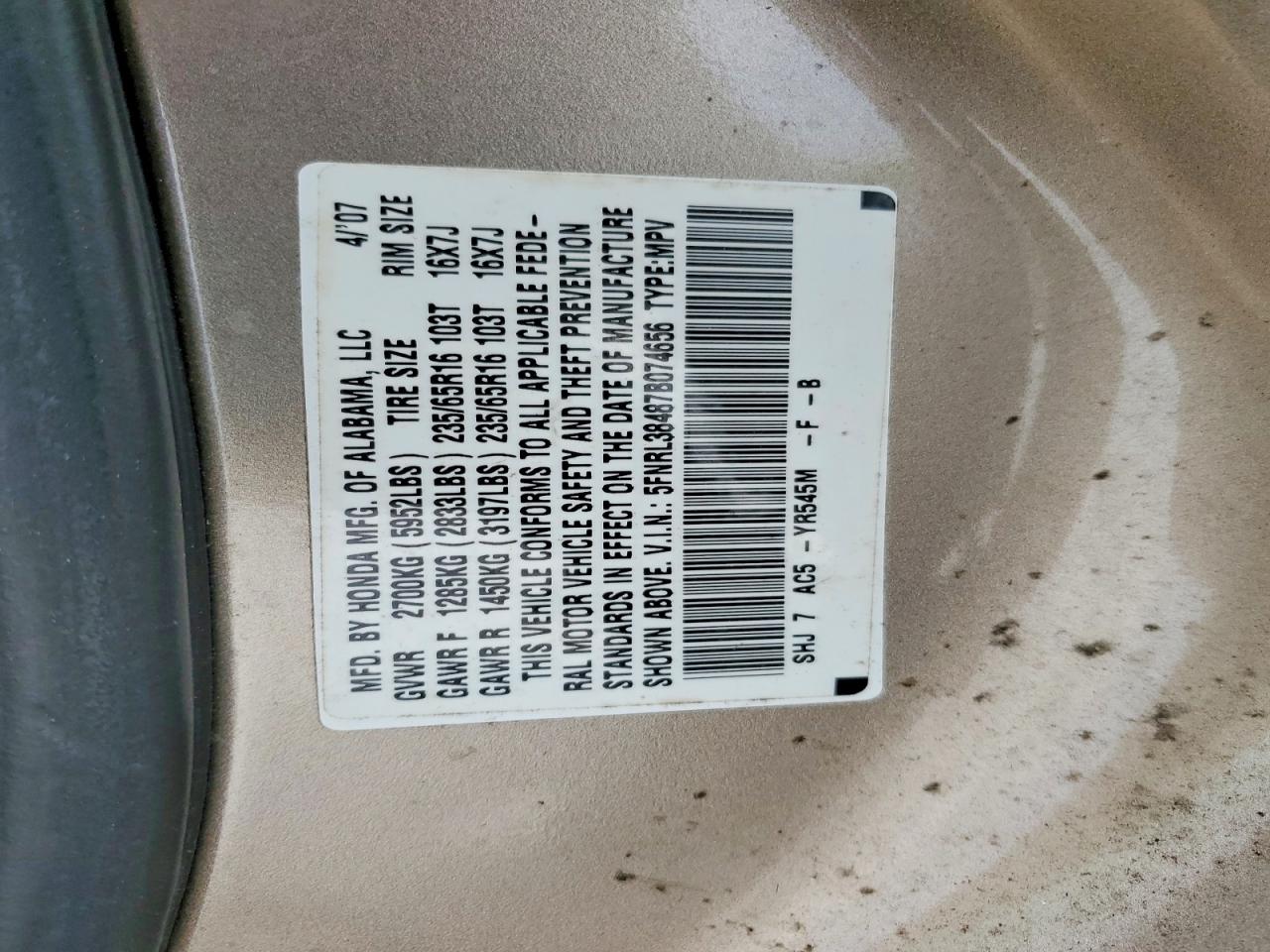 2007 HONDA ODYSSEY EX photo 25
