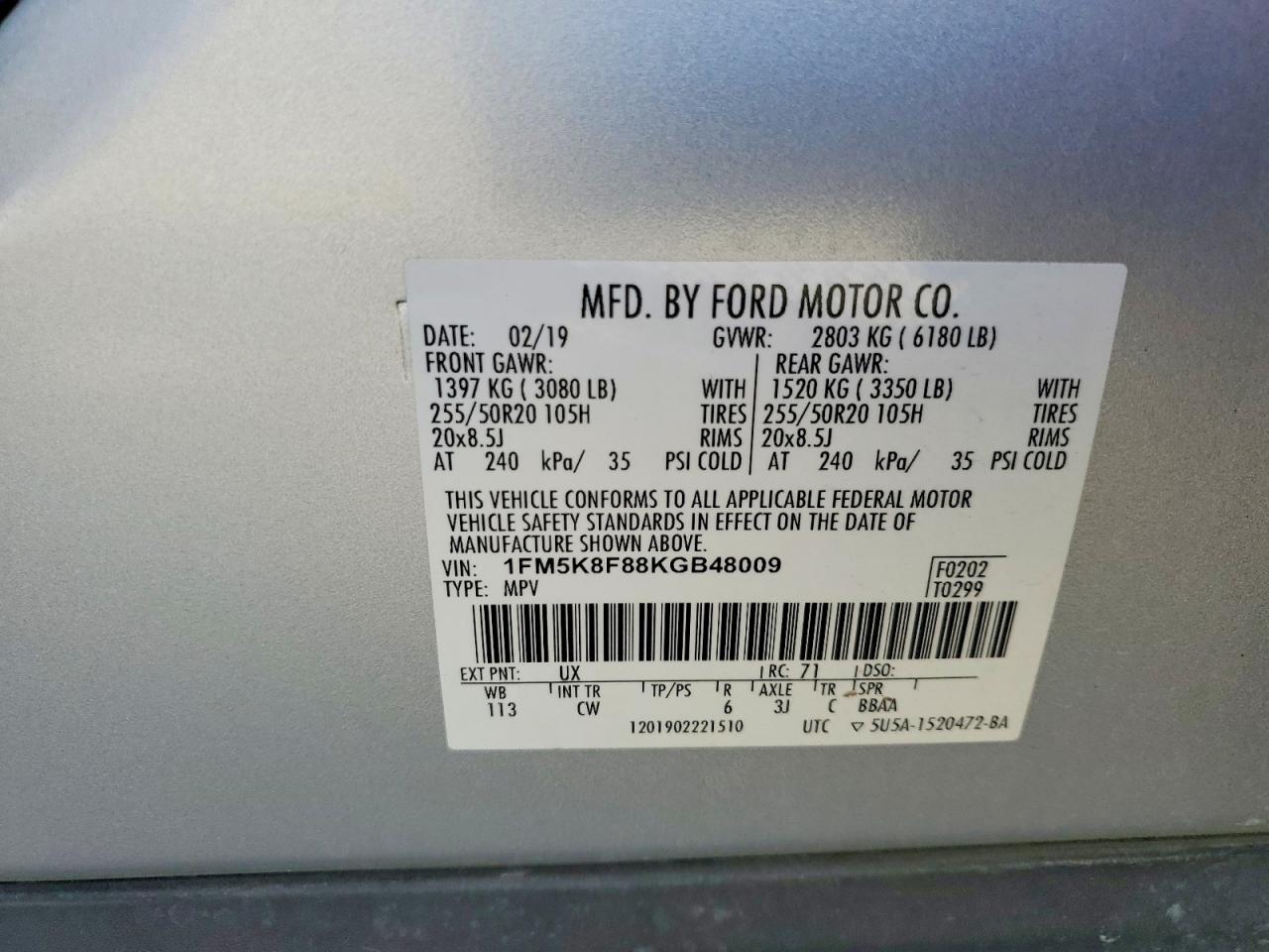 2019 FORD EXPLORER LIMITED photo 12