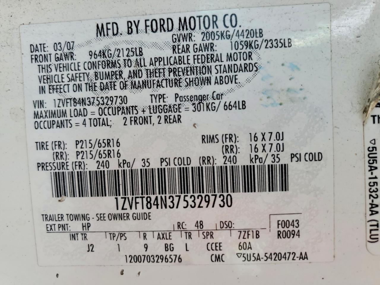 2007 FORD MUSTANG photo 37