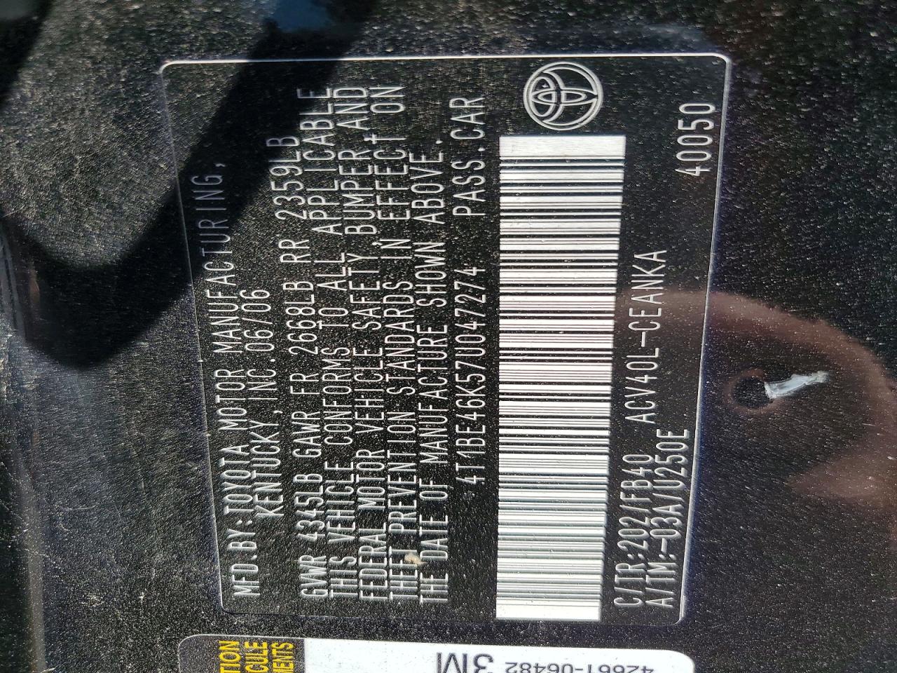 2007 TOYOTA CAMRY CE photo 37