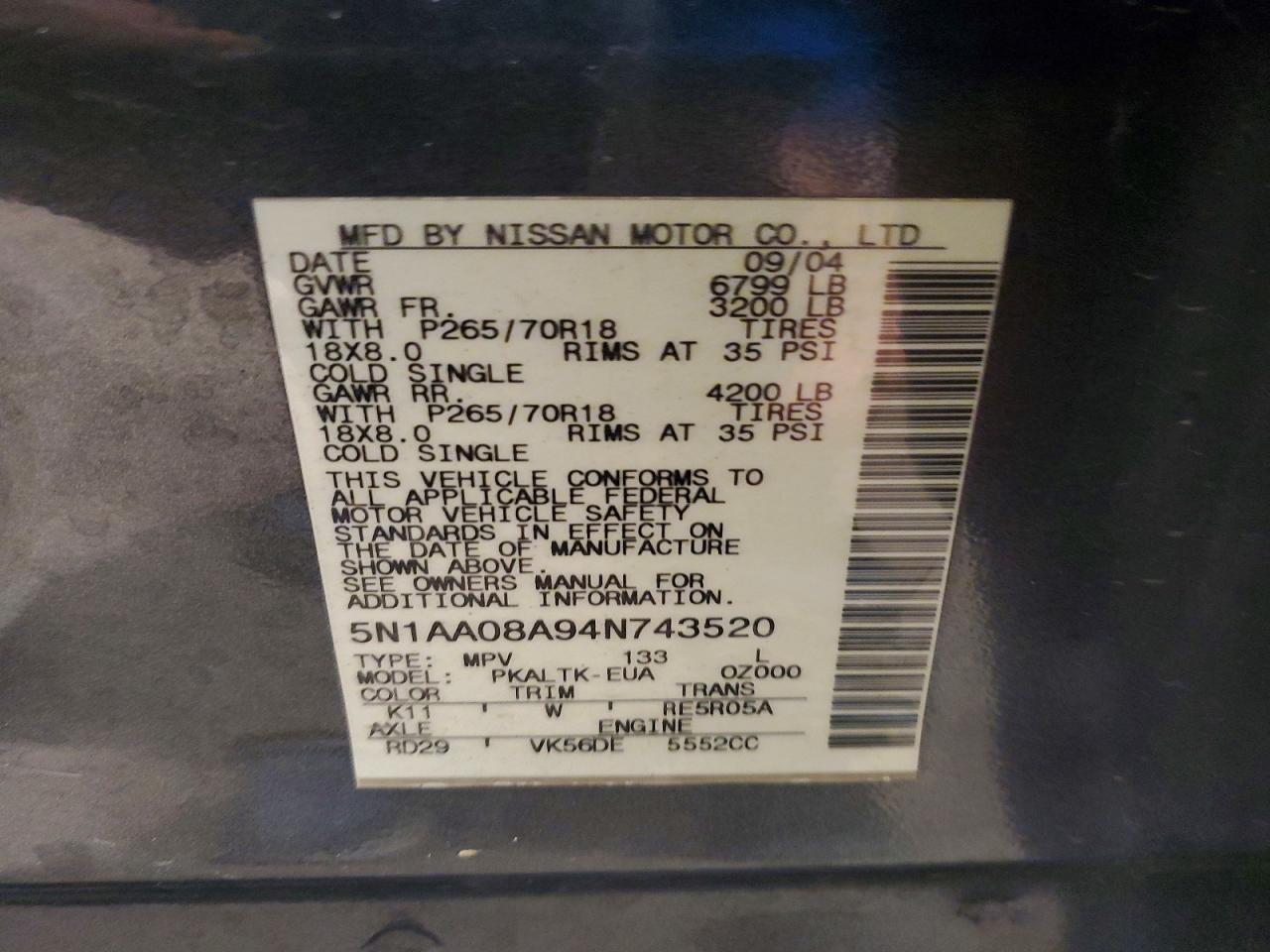2004 NISSAN ARMADA SE photo 40