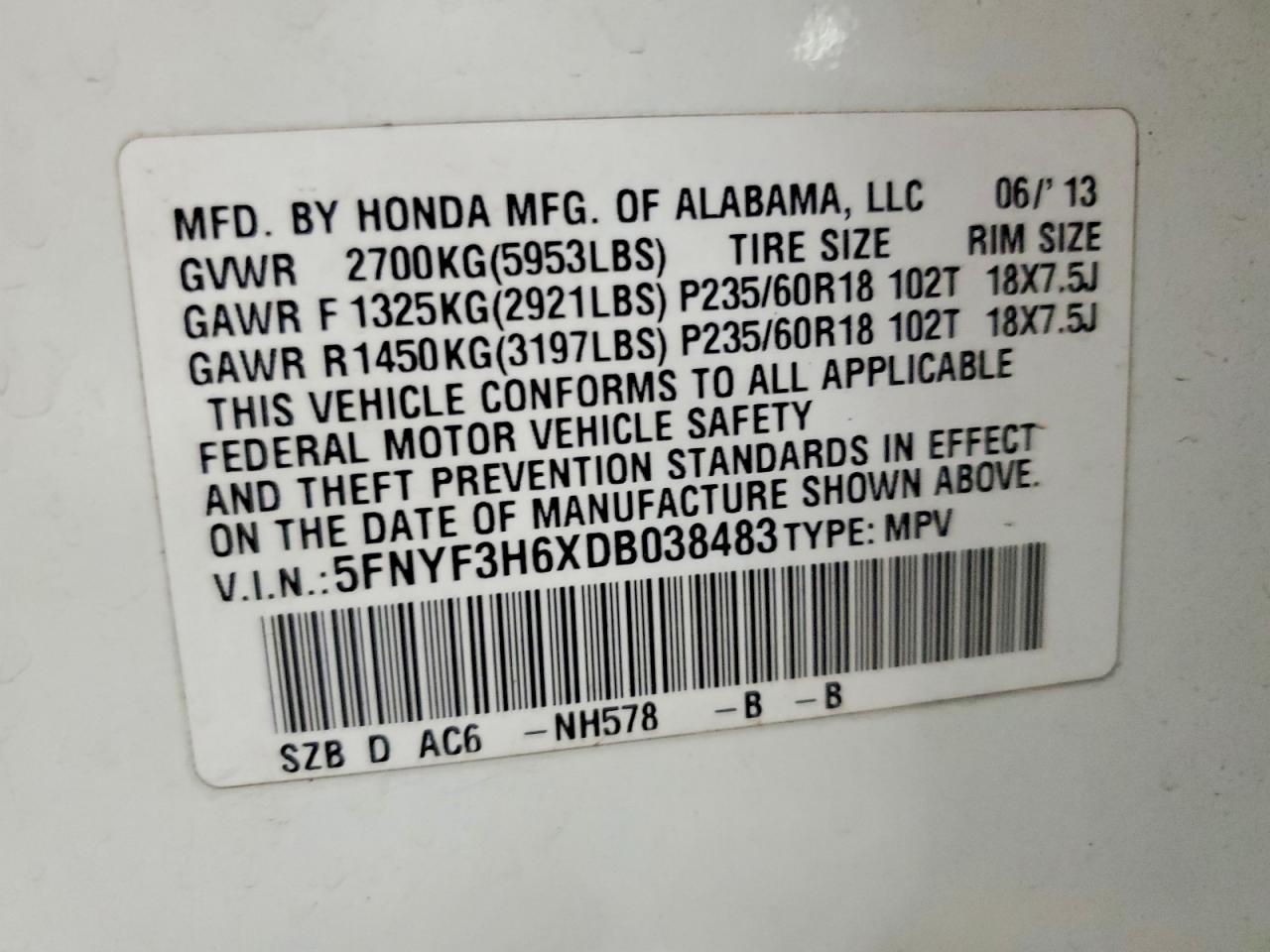 2013 HONDA PILOT EXL photo 25