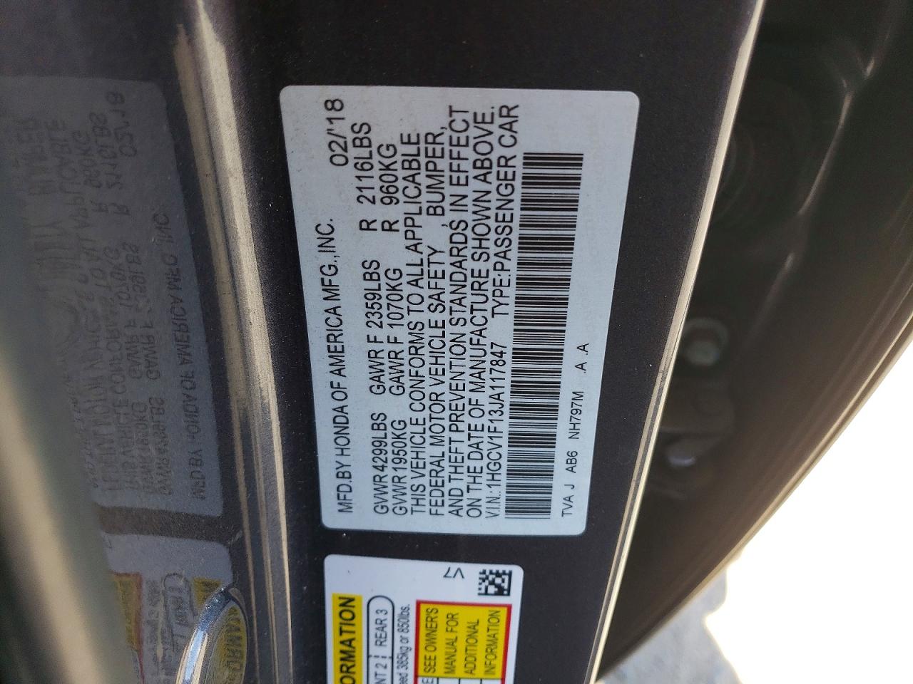 2018 HONDA ACCORD LX photo 23
