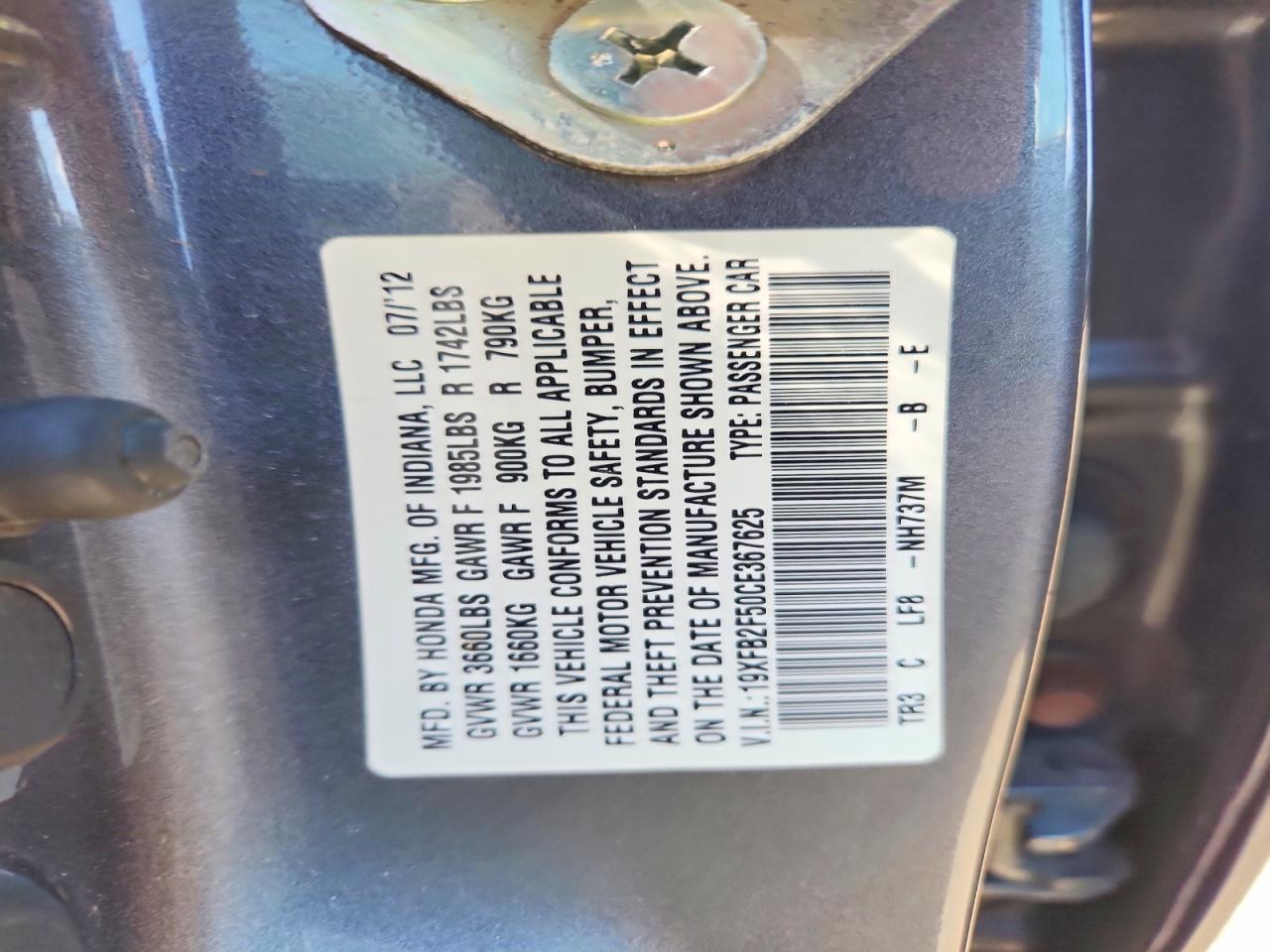 2012 HONDA CIVIC LX photo 23