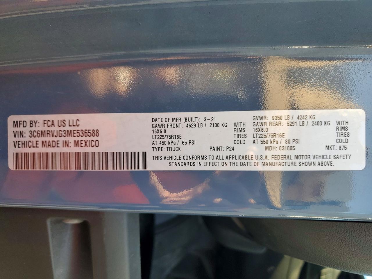 2021 RAM PROMASTER 3500 CARGO DELIVERY VAN photo 13