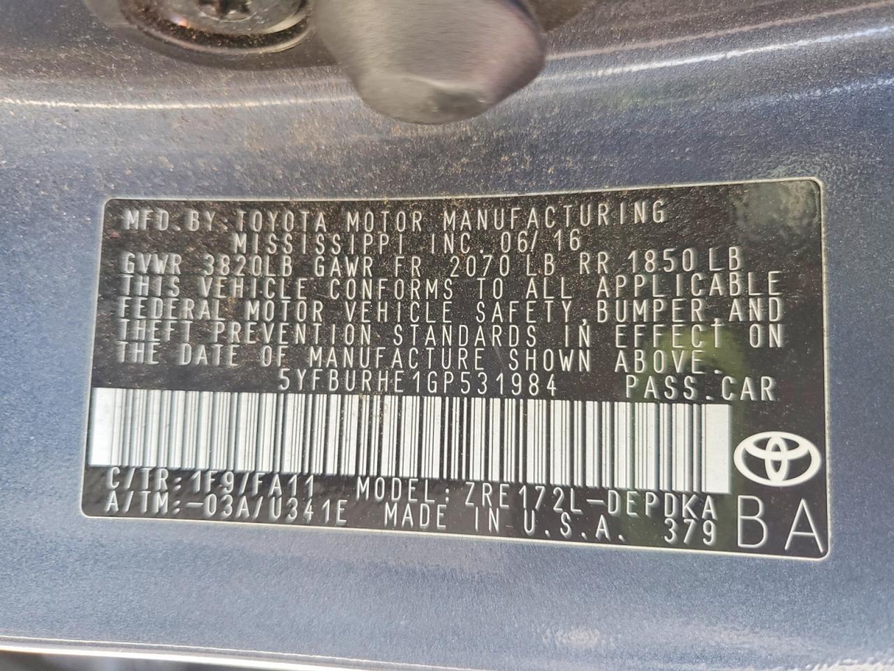 2016 TOYOTA COROLLA L photo 25