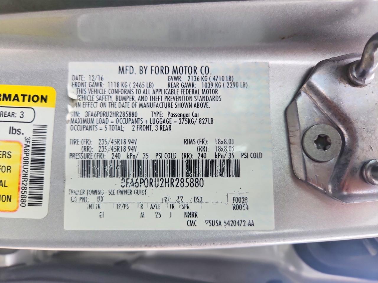 2017 FORD FUSION TITANIUM HEV photo 23