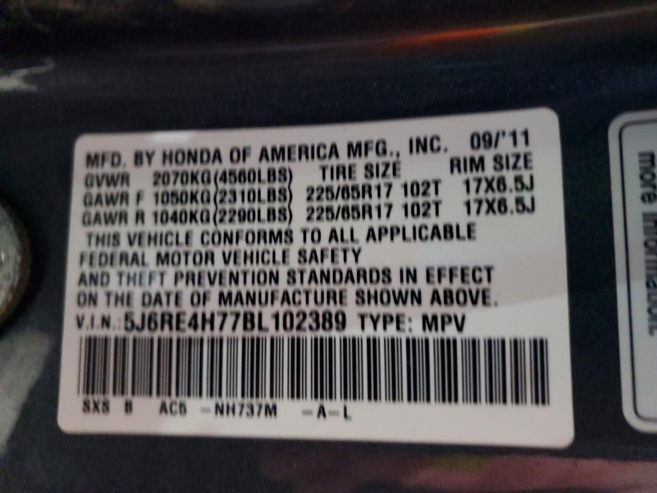 2011 HONDA CR-V EXL photo 37