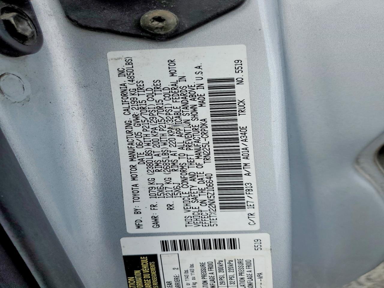2005 TOYOTA TACOMA ACCESS CAB photo 34