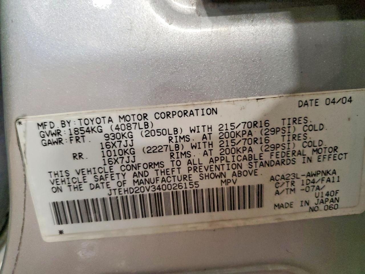 2004 TOYOTA RAV4 BASE photo 34